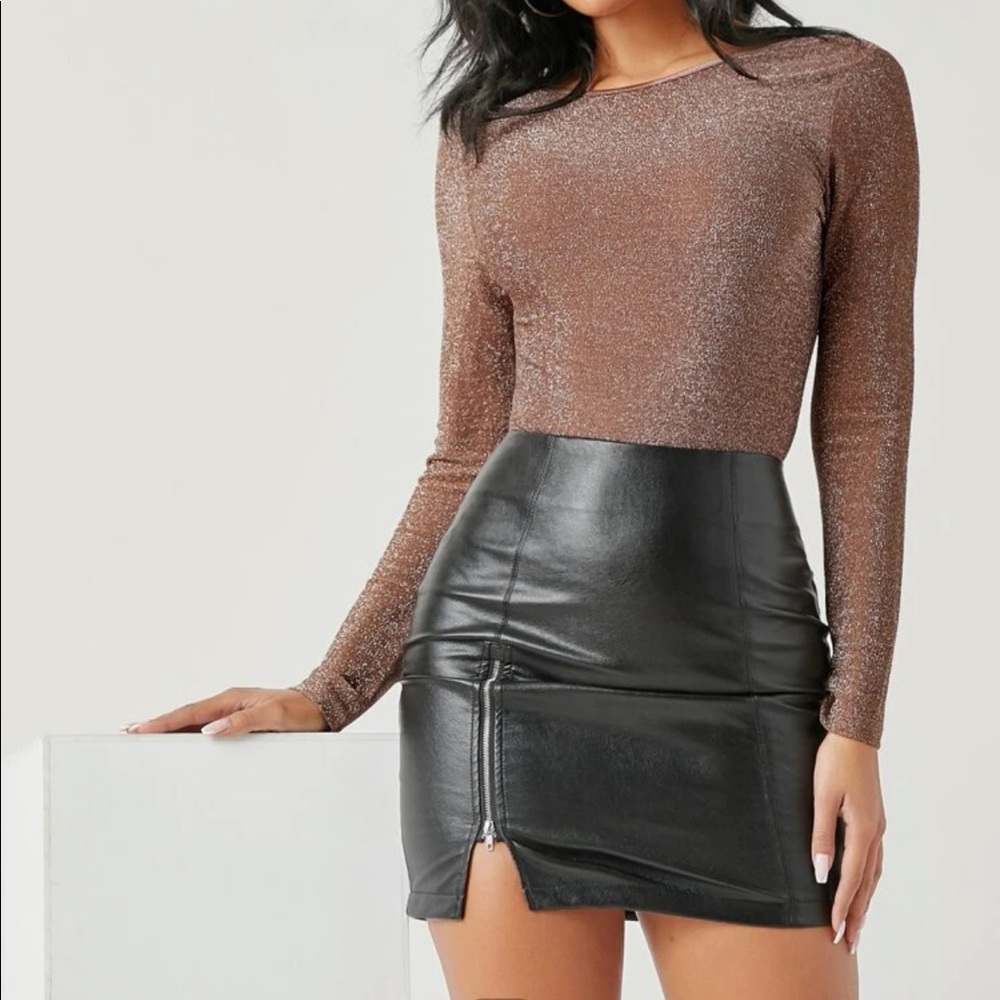 Sparkly Body Suit and Leather Skirt